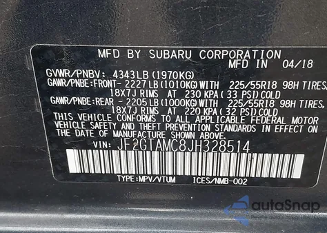 2018 Subaru Crosstrek 2.0I Limited from USA, damaged, VIN JF2GTAMC8JH328514